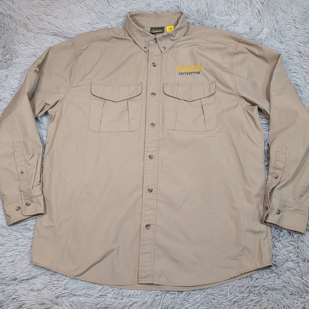 Cabela's Shirt Mens L Biege Button Up Casual Pockets Outdoors Active Uniform - Picture 1 of 10